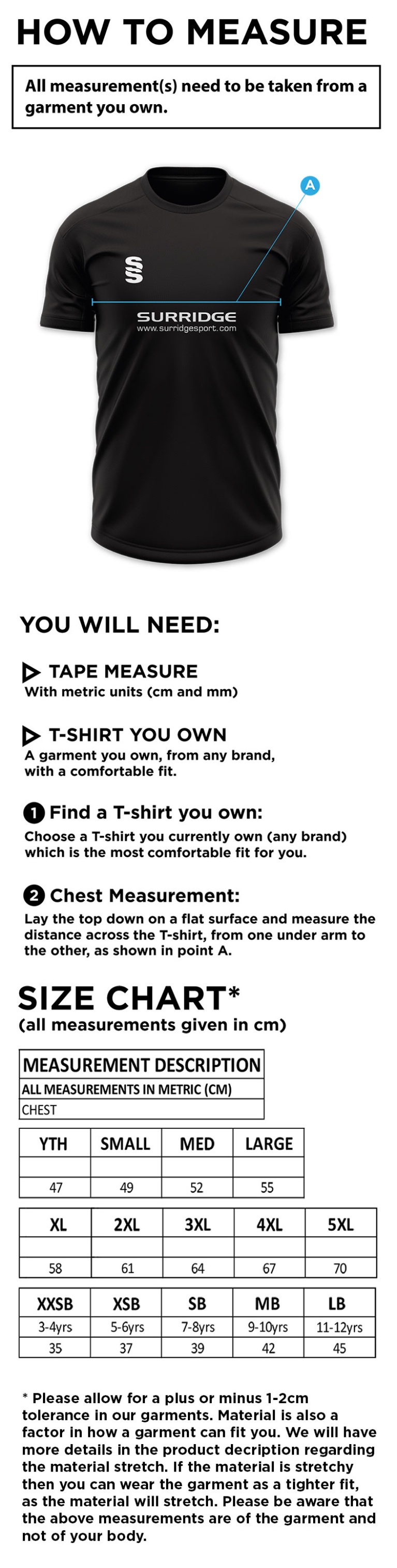 Nassington CC - Blade T-shirt - Size Guide