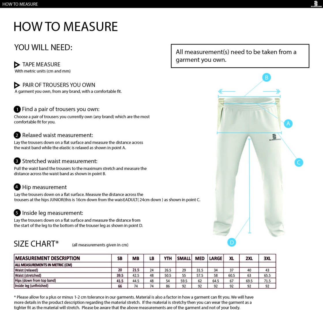 Nassington CC - Standard Playing Pant - Size Guide