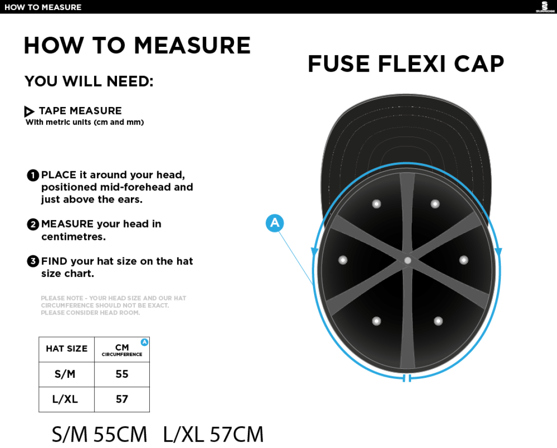 NASSINGTON CC Fuse Flexi Cap - Maroon - Size Guide