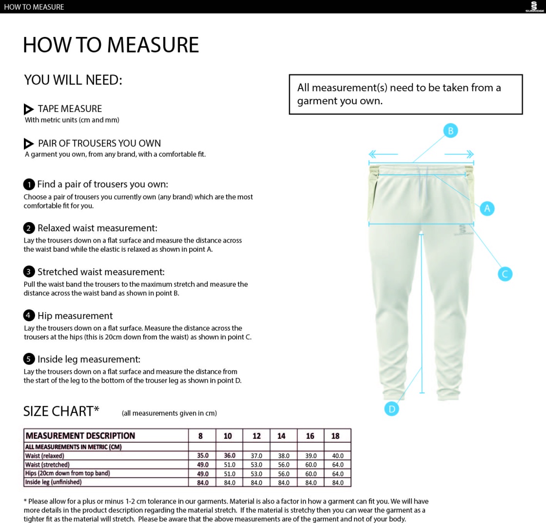 NASSINGTON CC Ergo Playing Women`s Pant - Size Guide