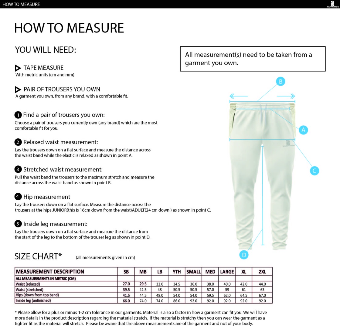 Nassington CC - Blade Playing Pant - Size Guide