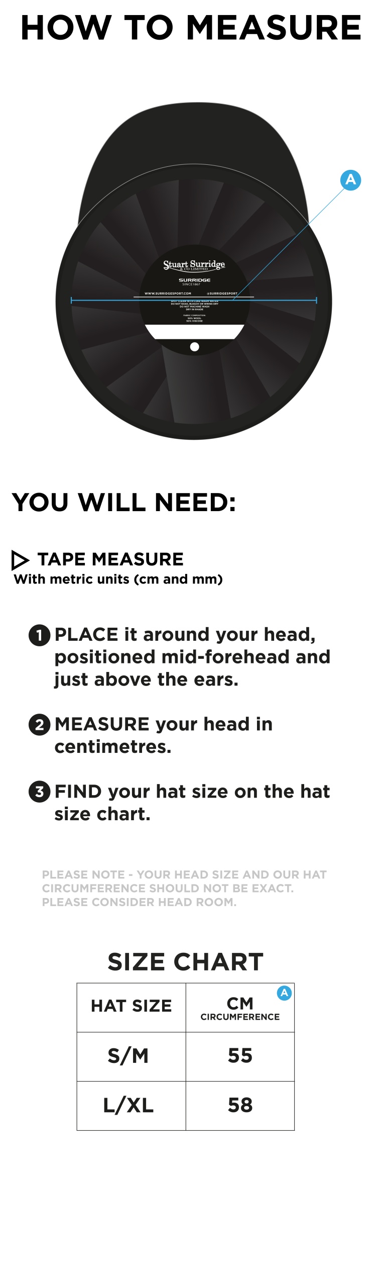 NASSINGTON CC Baggy Cricket Cap - Maroon - Size Guide