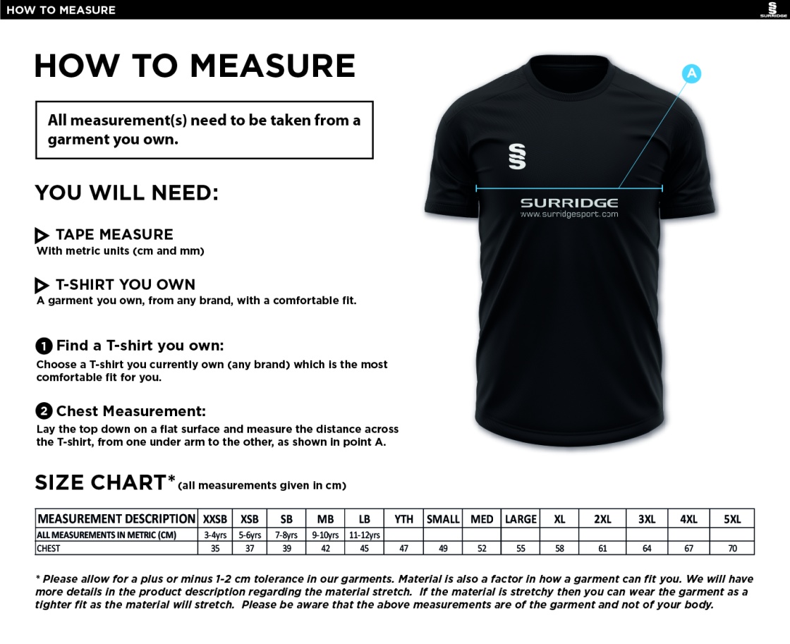Nassington CC - Blade T-shirt - Size Guide