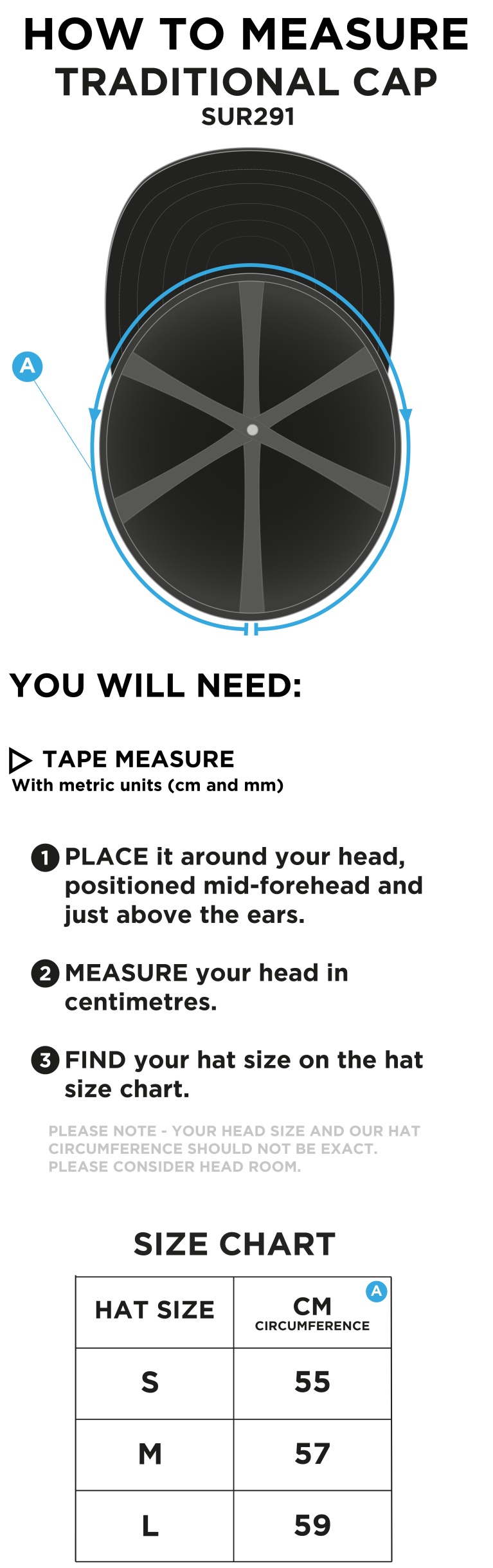 Nassington CC - English Playing Cap - Size Guide