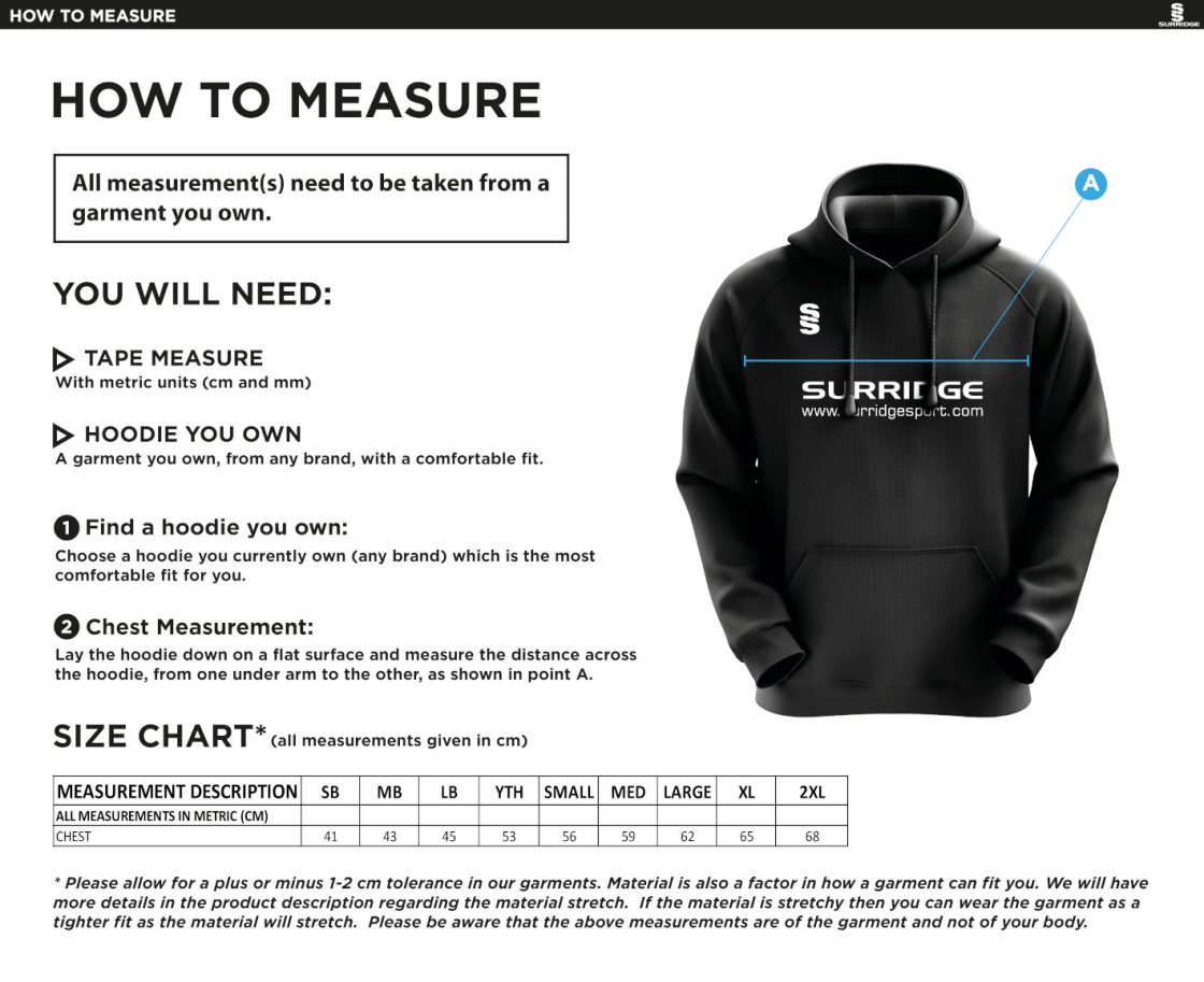 Nassington CC - Blade Hoody - Size Guide