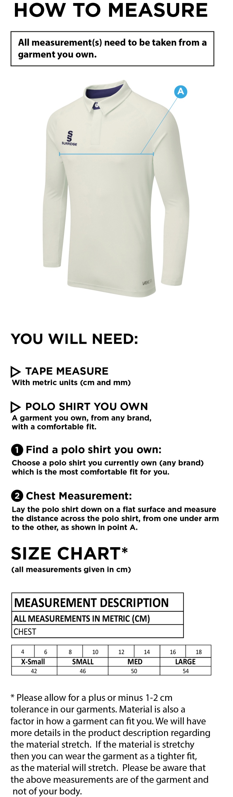 NASSINGTON CC DUAL LONG SLEEVE CRICKET SHIRT (WOMENS)-Ivory - Size Guide