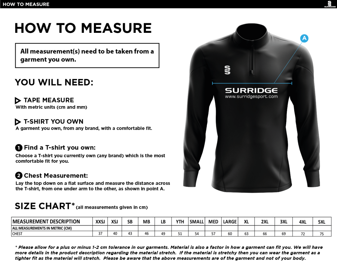 Nassington CC - Blade Performance Top - Size Guide