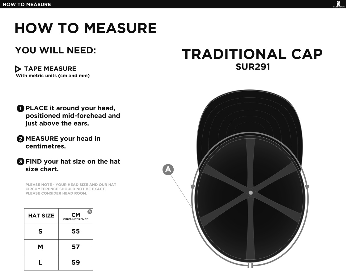 Nassington CC - English Playing Cap - Size Guide
