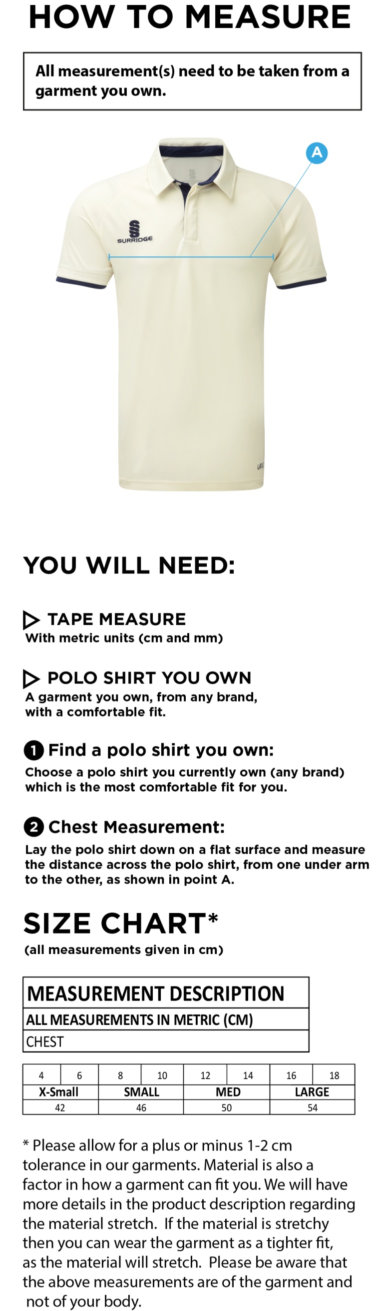 NASSINGTON CC Dual Cricket Shirt Short Sleeve Womens - Size Guide