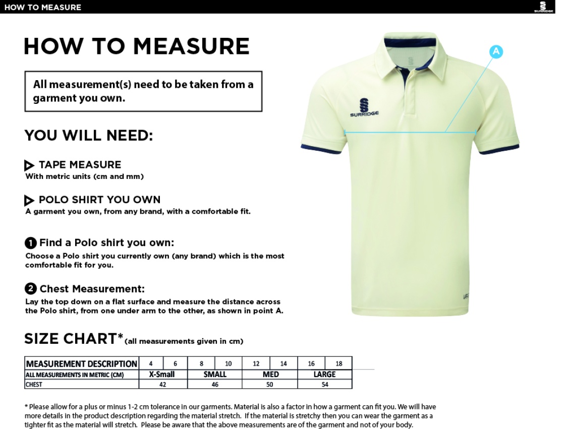 NASSINGTON CC Dual Cricket Shirt Short Sleeve Womens - Size Guide