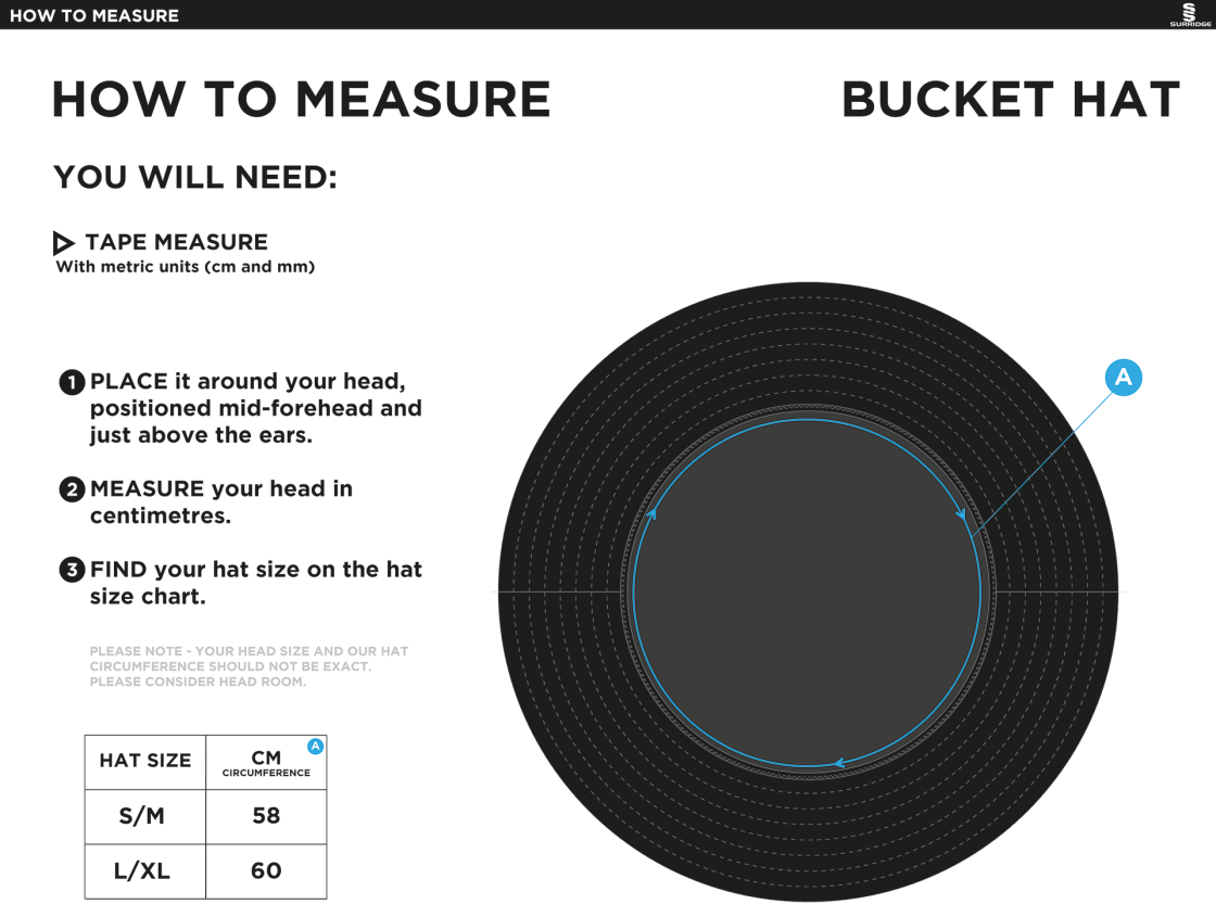 nassington cc Dual Bucket Hat - Navy - Size Guide